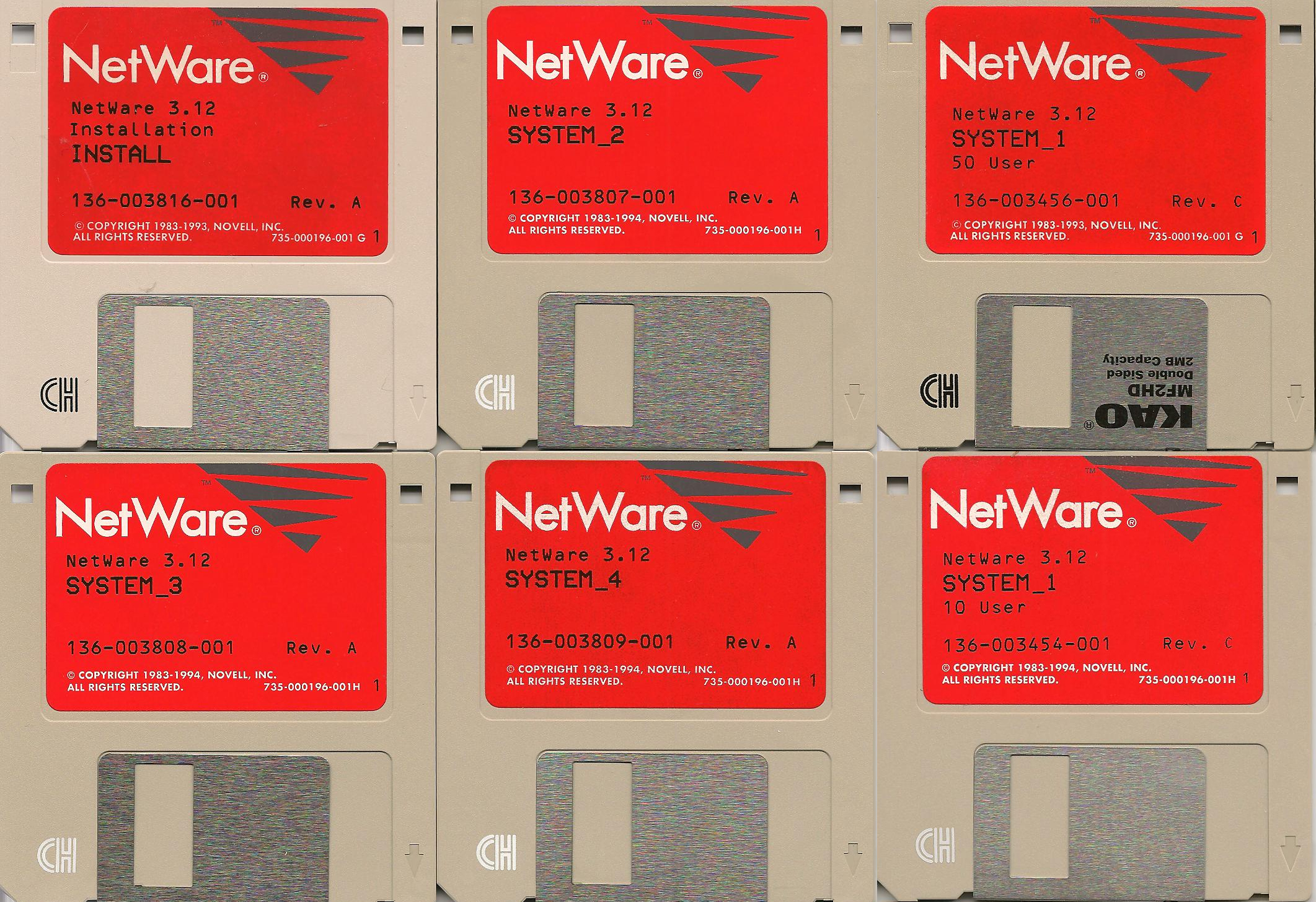 Novell NetWare 3.12 installation disks